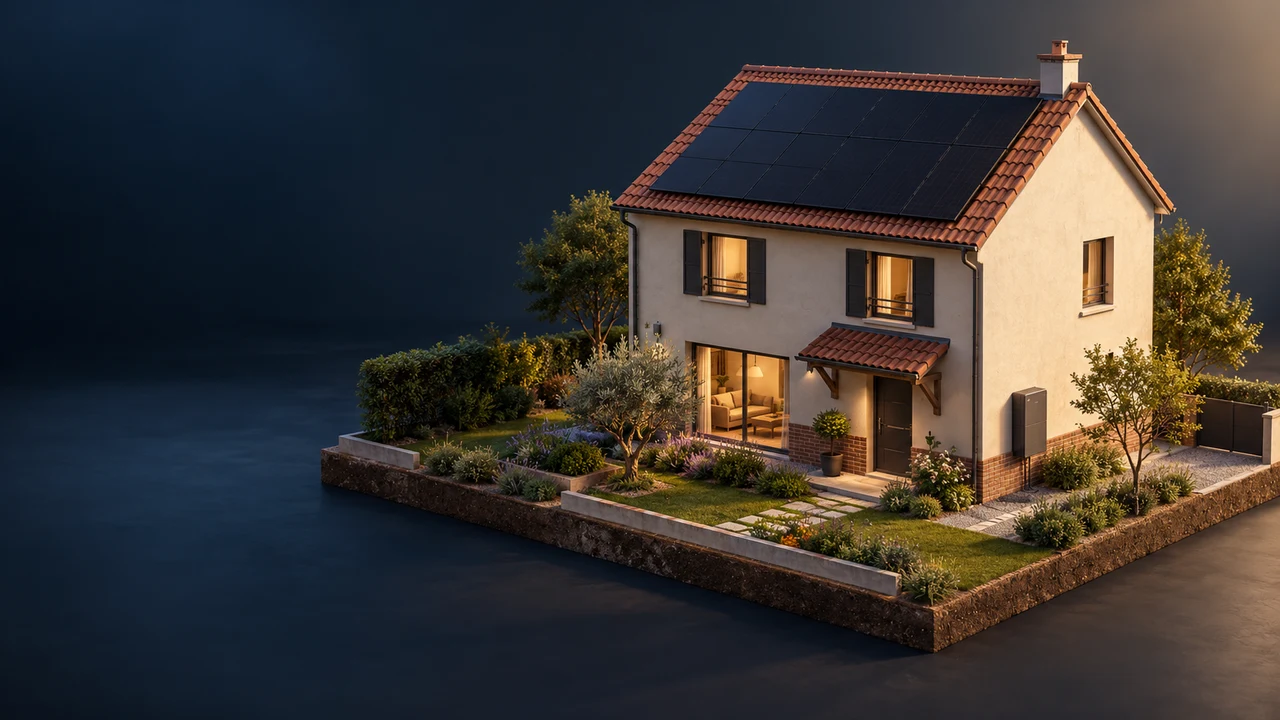 Maquette architecturale conceptuelle de la maison solaire, avant activation du schéma de flux