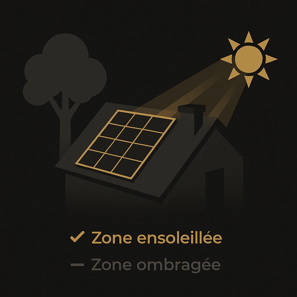 Illustration d’ombres portées sur une toiture équipée de panneaux